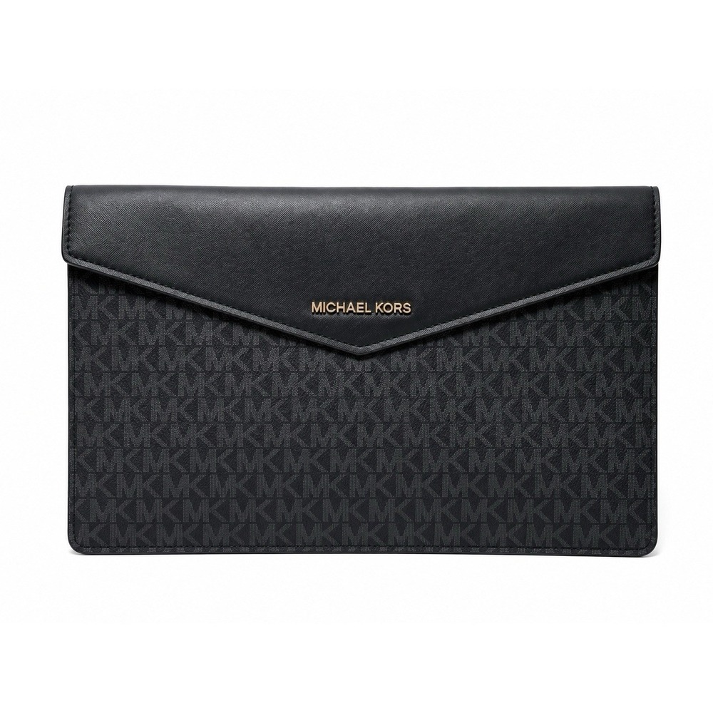 Michael‎ Kors MK Signature Envelope Clutch Wristlet Black PVC Logo Pouch